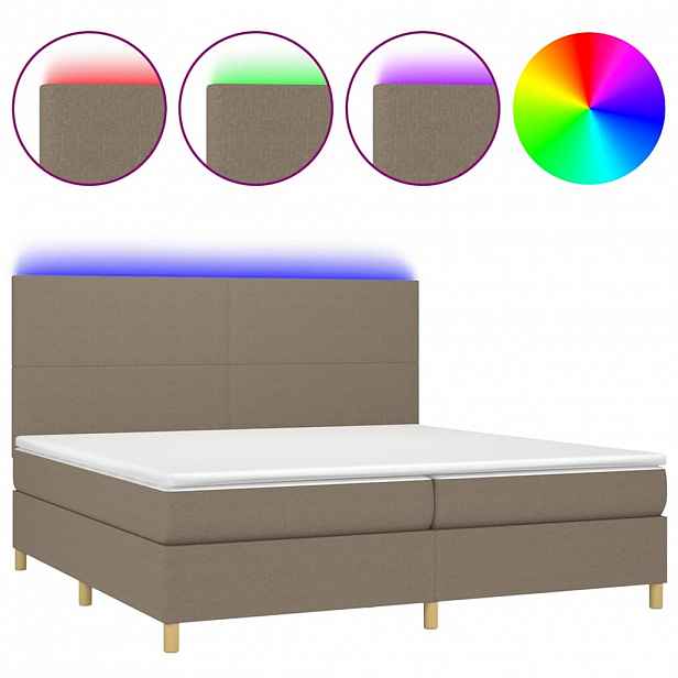 vidaXL Box spring postel s matrací a LED taupe 200x200 cm textil