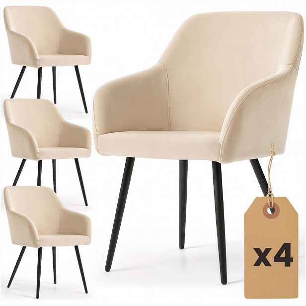 RAUMHIRSCH FURNITURE ČALOUNĚNÁ ŽIDLE, sada 4 ks, kovové nohy, béžová, černá 54,5/83/58