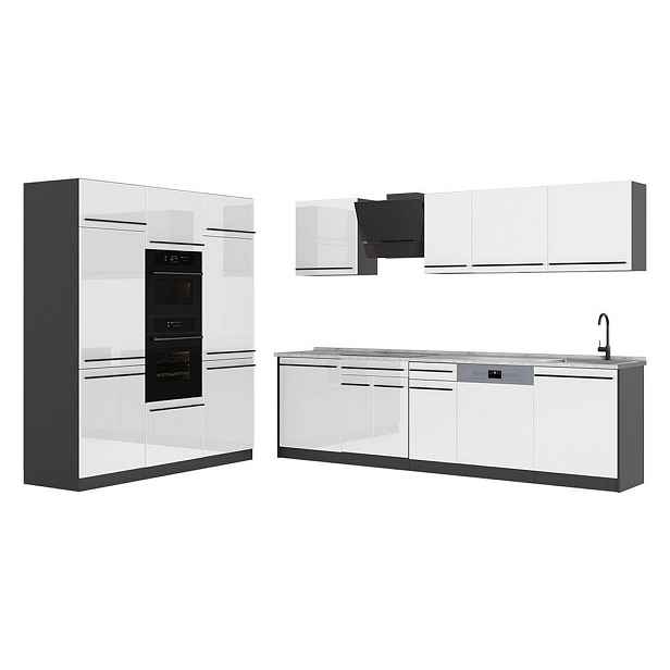 Vicco KUCHYŇSKÝ KOUT R-Line, Bílá vysoký lesk/Antracit, 180 cm pracovná doska Mramor