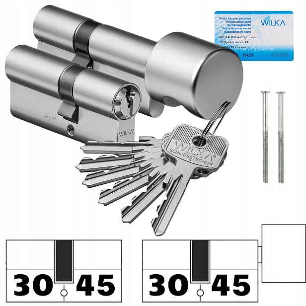 Vložka do zámku Wilka 30/45 30/45G kl. C Nikl Gałka od 45