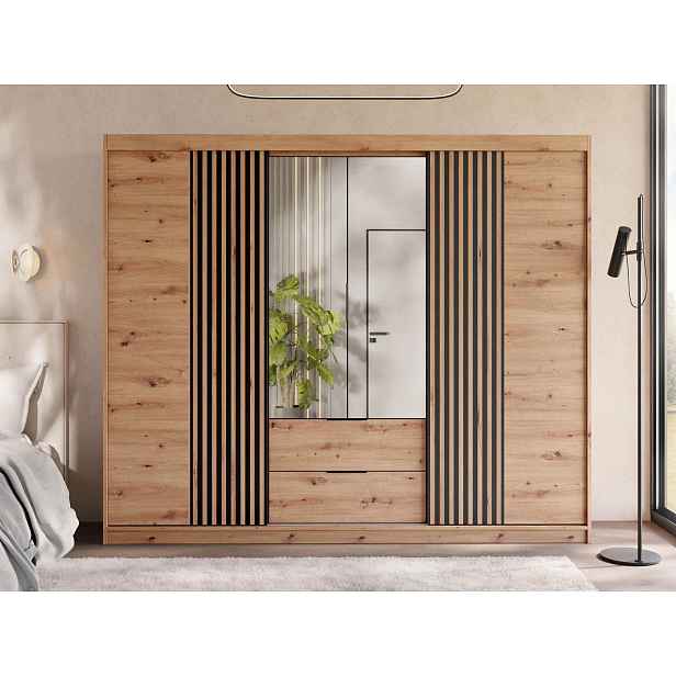 Vysoká šatní skříň 250 cm se zrcadlem AFESI - dub artisan