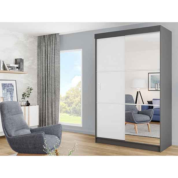Zrcadlová šatní skříň 138 cm s RGB LED osvětlením ROMARI - antracitová / bílá