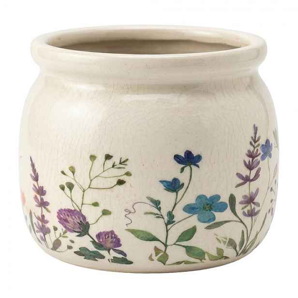 Keramický obal na květináč s lučními květy Rustic Flora S - Ø 12*10 cm Clayre & Eef