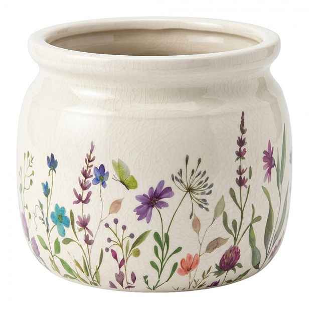 Keramický obal na květináč s lučními květy Rustic Flora M - Ø 16*13 cm Clayre & Eef