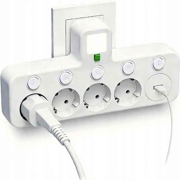 Napájecí kostka k psacímu stolu 4 zásuvky, nabíječka 2xUSB a Typ-C s lampičkou