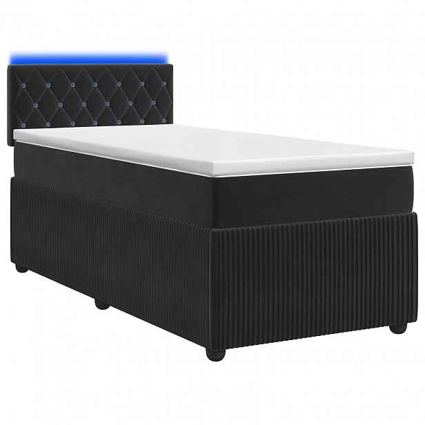 vidaXL Postel boxspring s matrací s LED pásky Černá 90 x 190 cm Samet
