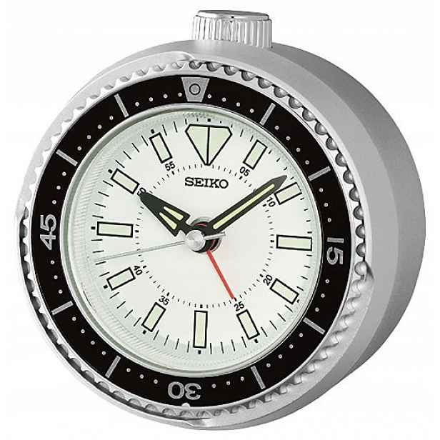 Střední Kulatý Stříbrný Budík Seiko QHE207S Alarm Tichý Mechanismus 9,7 cm
