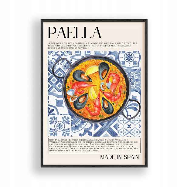 Obraz Paella Plakát Rámeček Dřevěný Černý 30x42 cm