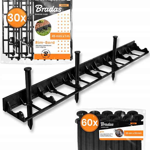 Trávníkový Lem 30 m 45 mm Zahradní Trávy 60 x Upevňovací Kotvy 25 cm Us-p