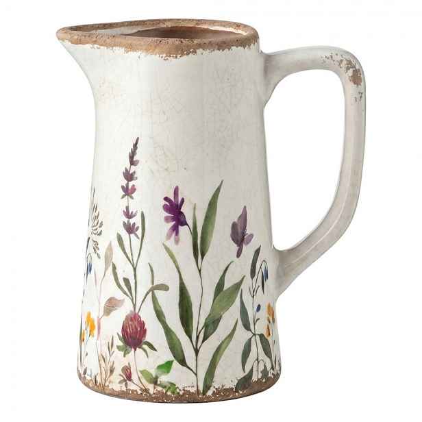 Dekorativní keramický džbán s lučními květy Rustic Flora M - 16*11*20 cm Clayre & Eef