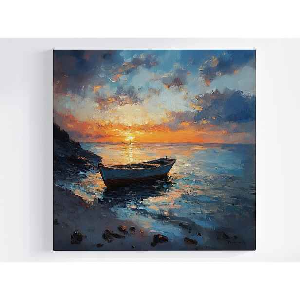 Obraz Na Plátně Canvas Krajina Moře Pláž Loď Loďka Slunce Západ 50x50