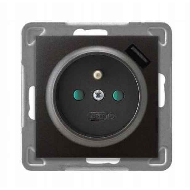 Ospel Imprese antracit – zásuvka s uzemněním Usb GP-1YZPUSB/m/50