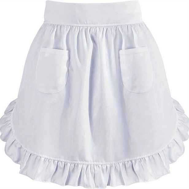 TEMU White Ženské Zástěry s Volánem na Pasu, Poloviční Zástěra se 2 Kapsami - Vintage Retro Kostýmy pro Slušky, Číšnické Zástěry do Kuchyně,