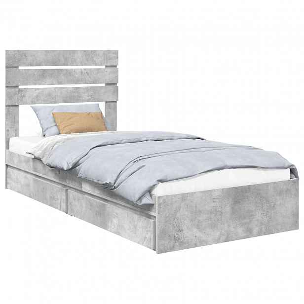 vidaXL Postel s úložným prostorem s čelo Betonově šedá 90 x 190 cm