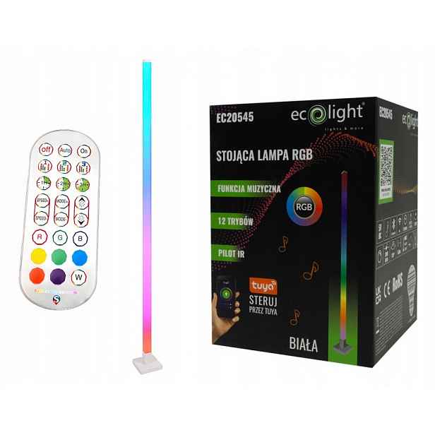 Stojací lampa Rgb Hudební Bílá Rohová Dálkový Ovladač Aplikace Tuya