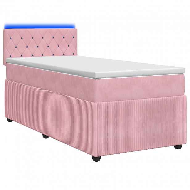 vidaXL Postel boxspring s matrací s LED pásky Růžová 90 x 190 cm Samet