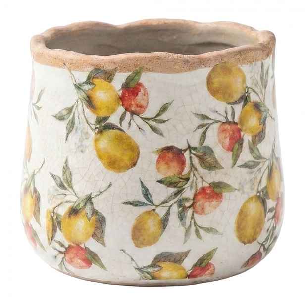 Keramický obal na květináč s citróny Lemon Grove S - Ø 11*10 cm Clayre & Eef