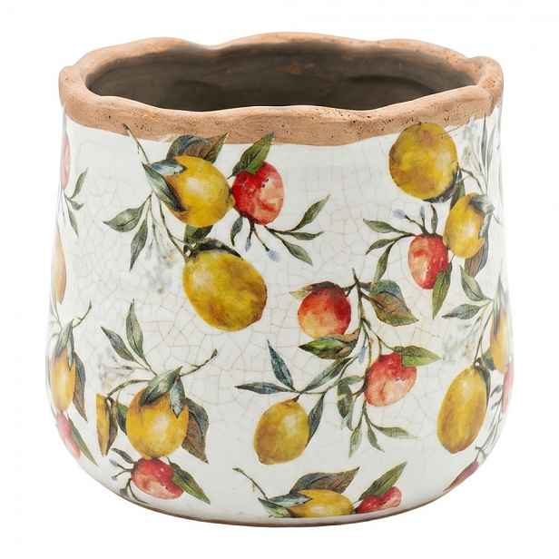 Keramický obal na květináč s citróny Lemon Grove M - Ø 14*12 cm Clayre & Eef
