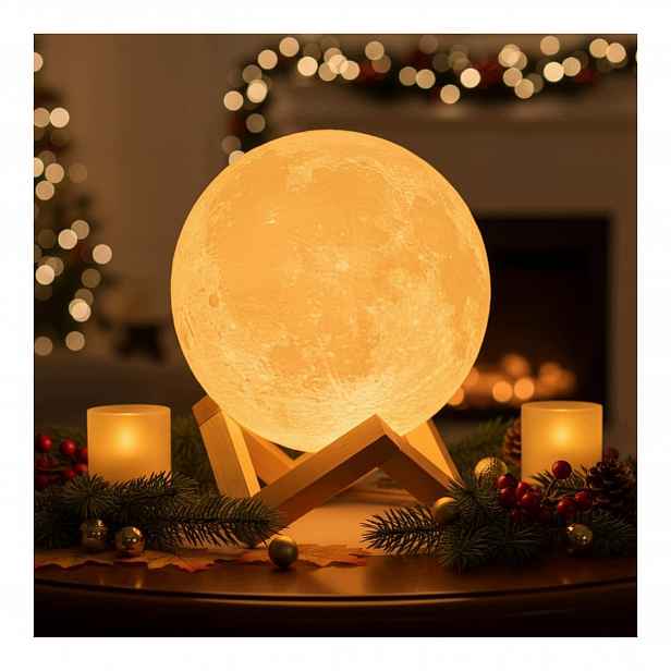Lampa Ksiezyc 3D Noční Lampa 18 cm Led Dřevěný stojan Regulace jasu