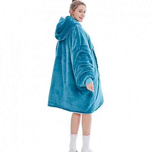 Mikina Deka S Kapucí Teplá Oversize Flanela Kapsa Modrá