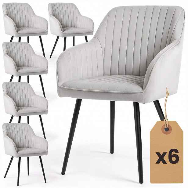 RAUMHIRSCH FURNITURE ČALOUNĚNÁ ŽIDLE, sada 6 ks, kovové nohy šedé, černé 54,5/82/58