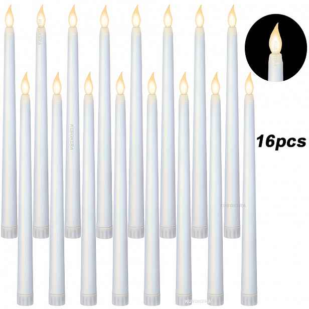 TEMU 16ks Bezplamenné LED svíčky 11", svícny na baterie s realistickým 3D třepetajícím se plamenem, třepetající se bezplamenné svíčky na Vánoce,