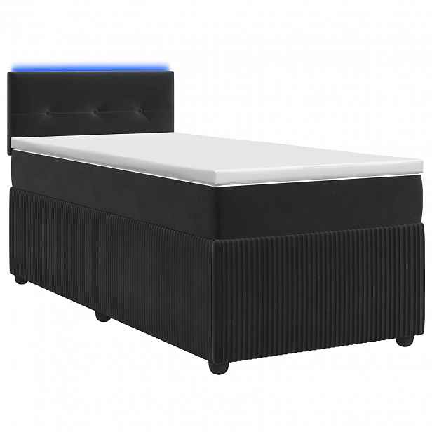 vidaXL Postel boxspring s matrací s LED pásky Černá 90 x 190 cm Samet