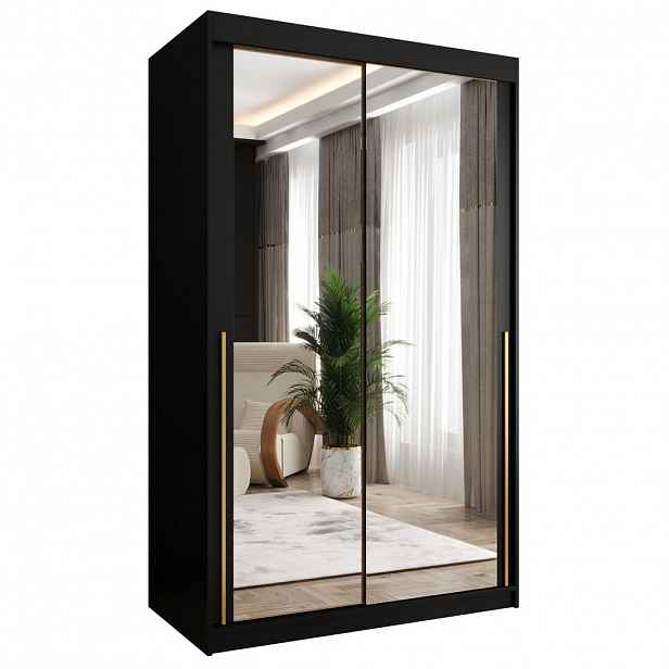 Home Collective ŠATNÍ SKŘÍŇ S POSUVNÝMI DVEŘMI se zrcadlem, šířka 120 cm, černá se zlatým madlem