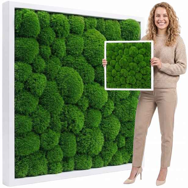 Obraz Z Mechu v dřevěném rámu 50x50 cm polštářový mech Dekorace z mechu