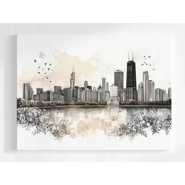 Plakát Město Panorama Chicago Willis Tower Skica 100x75
