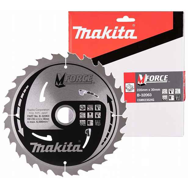 Řezací kotouč na dřevo, 235 x 30 mm, 24 zubů, Mforce, Makita [B-32063]