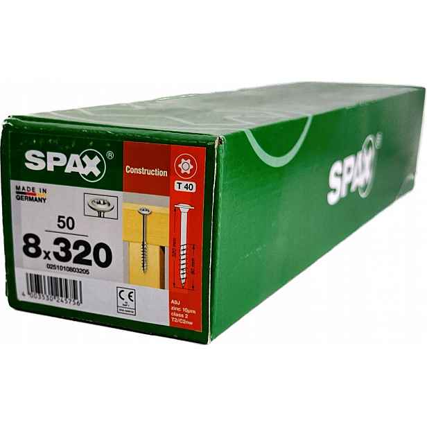 Šrouby pro dřevěné konstrukce 8x320 mm Spax Wirox Talířová hlava 50 Ks