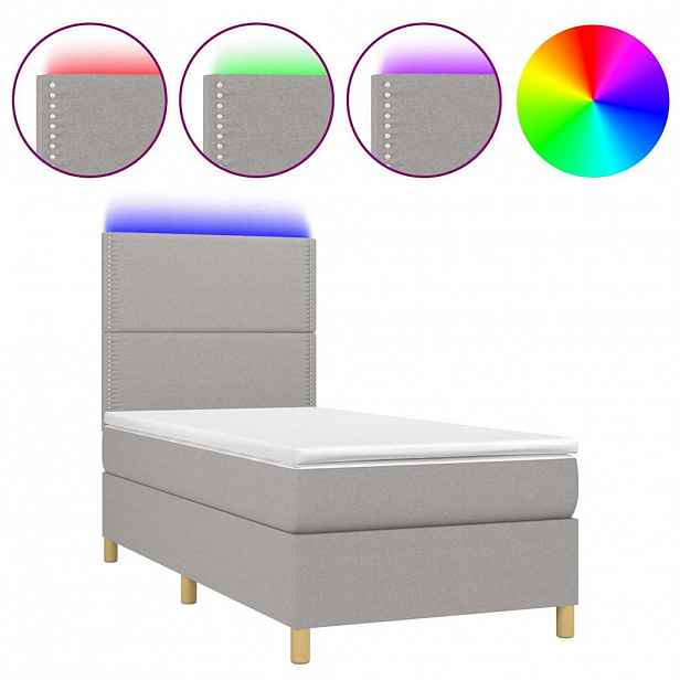 vidaXL Box spring postel s matrací a LED světle šedá 90x200 cm textil