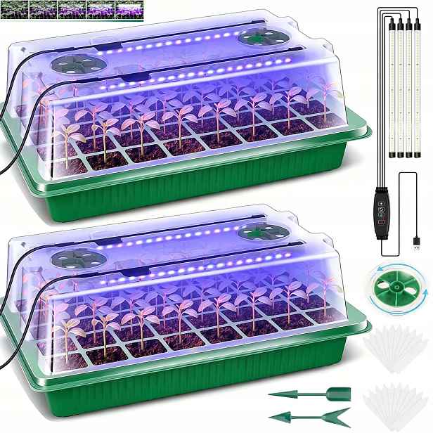 2X Miniskleník S Led Osvětlením, 40 Otvorů, Regulace Jasu S Časovačem