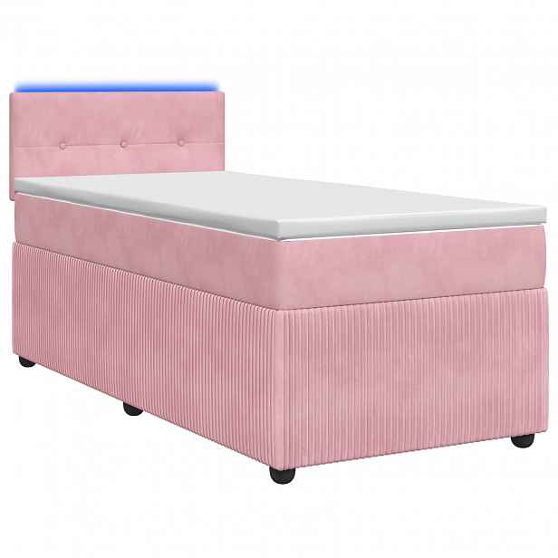 vidaXL Postel boxspring s matrací s LED pásky Růžová 90 x 190 cm Samet