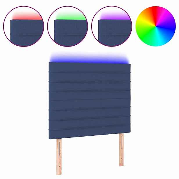 vidaXL Čelo postele s LED modré 90x5x118/128 cm textil