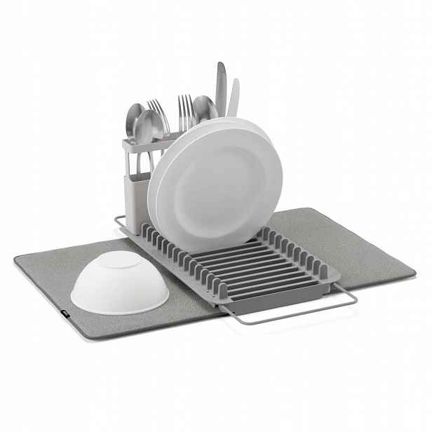Odkapávač na nádobí šedá s podložkou, odkapávač na dřez do kuchyně Rack & Drying