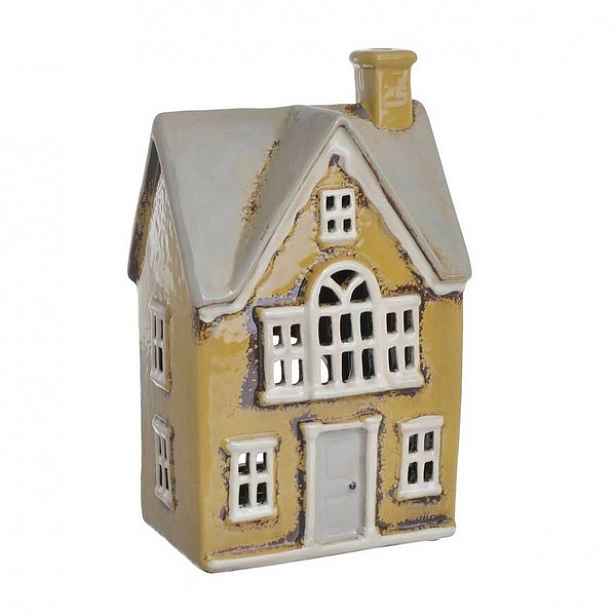 svícen Holandský domeček Tealight keramika lampion s bílým balkonem