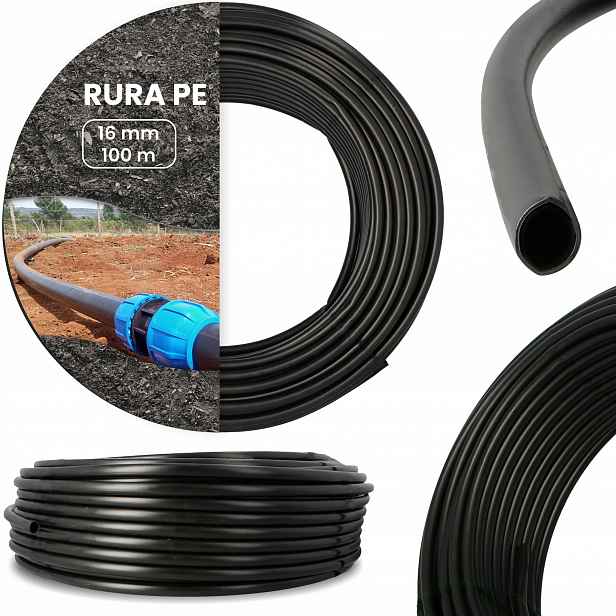 Trubka Na Vodu Pe 16 mm Montážní Zahradní zavlažování 100 m Irigační kabel Hadice