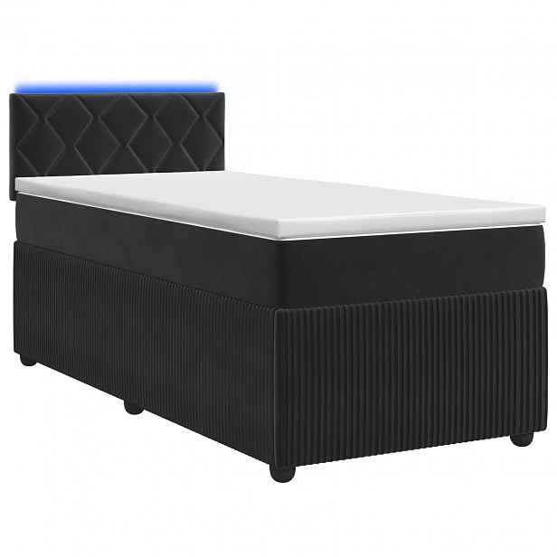 vidaXL Postel boxspring s matrací s LED pásky Černá 90 x 190 cm Samet