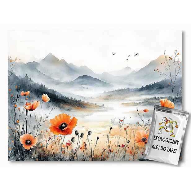 Fototapeta Flizelina Krajina Hory Panorama Louka Květy Máky 254x184 130g