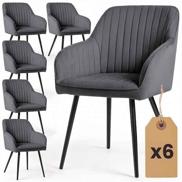 RAUMHIRSCH FURNITURE ČALOUNĚNÁ ŽIDLE, sada 6 ks, kovové nohy, grafitová, černá 54,5/82/58