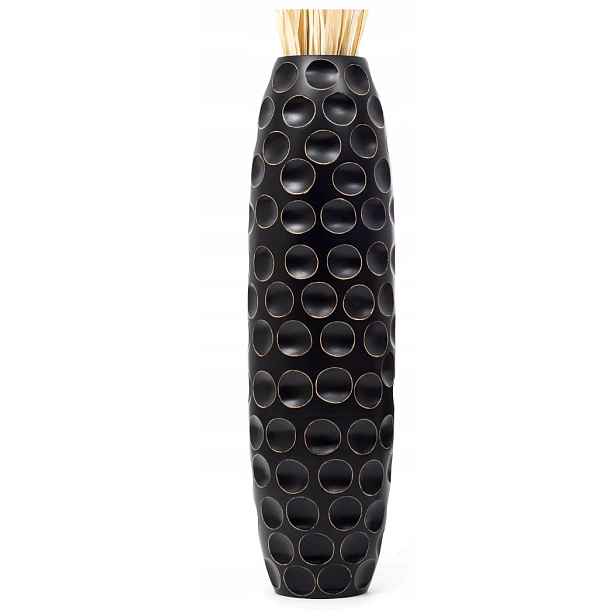 Podlahová váza vysoká dřevěná Hand Made černá na pampovou trávu 71 cm