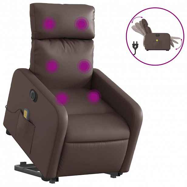 vidaXL Elektrické zvedací masážní polohovací křeslo hnědé umělá kůže
