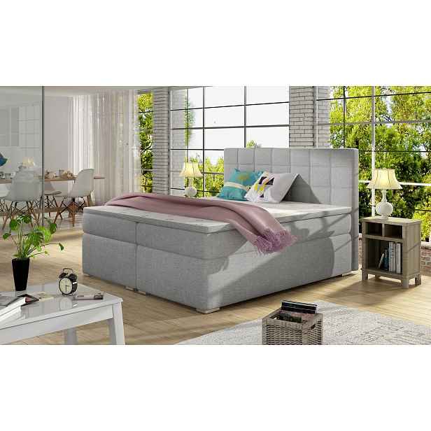 Kontinentální postel s úložným prostorem ARBOREN 180x200 - šedá