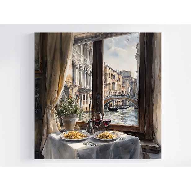 Obraz Na Plátně Canvas Kuchyně Pasta Špagety Okno Benátky Pohled 50x50