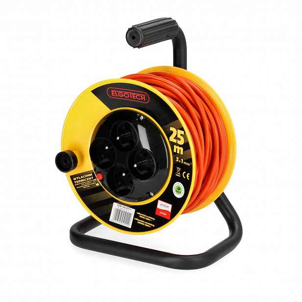 Prodlužovací Kabel 25 m 4 zásuvky 3x1 mm srolovatelný s Pvc Rukojetí
