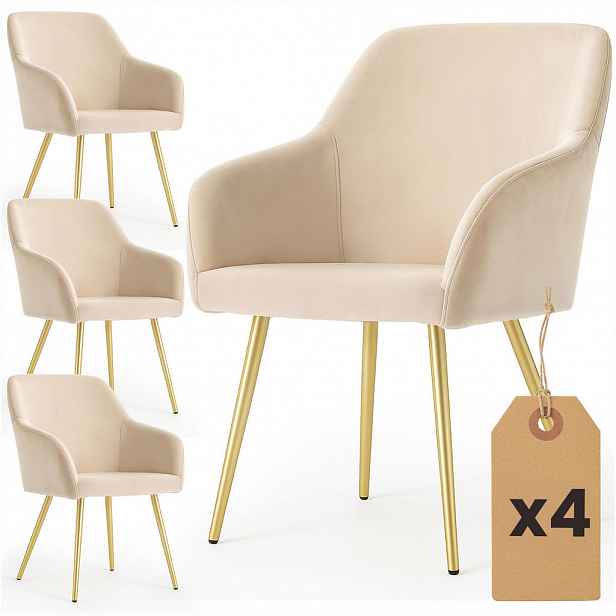 RAUMHIRSCH FURNITURE ČALOUNĚNÁ ŽIDLE, sada 4 ks, kovové nohy, béžová, zlatá 54,5/83/58