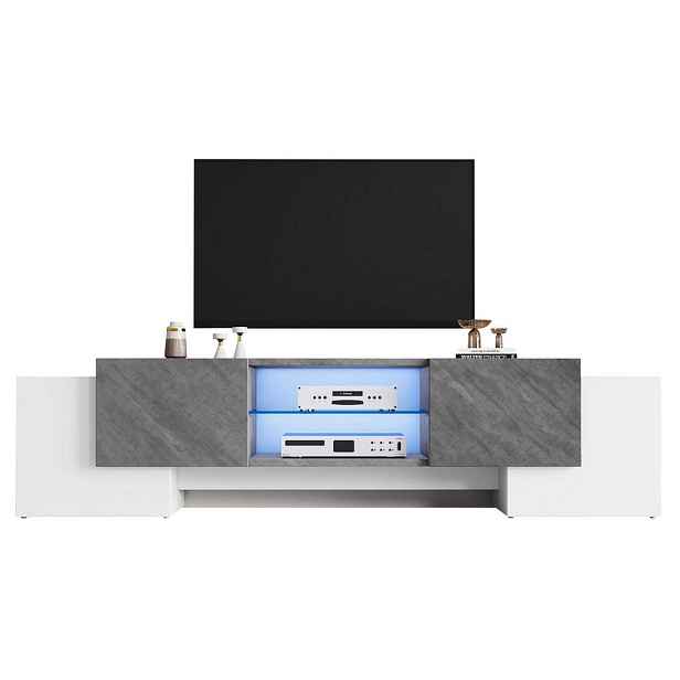 Modenvie NÍZKÁ komoda z MDF, 180/40/46,5 cm, bílý a šedý, s LED osvětlením ovládaným aplikací