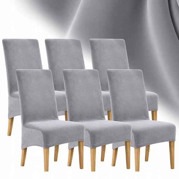 Potah Na Židli XXL Velur 6 Ks Plyš Elastický Měkký Tmavě Šedý
